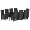 vidaXL Tuin eettafelset met kussen 9 pcs Zwart poly rattan