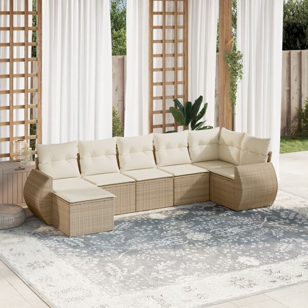 vidaXL 7-delige Loungeset met kussens poly rattan beige