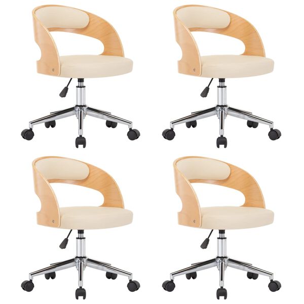 vidaXL Eetkamerstoelen draaibaar 4 st gebogen hout en kunstleer crème