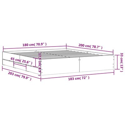 vidaXL Bedframe met lades bewerkt hout sonoma eikenkleurig 180x200 cm