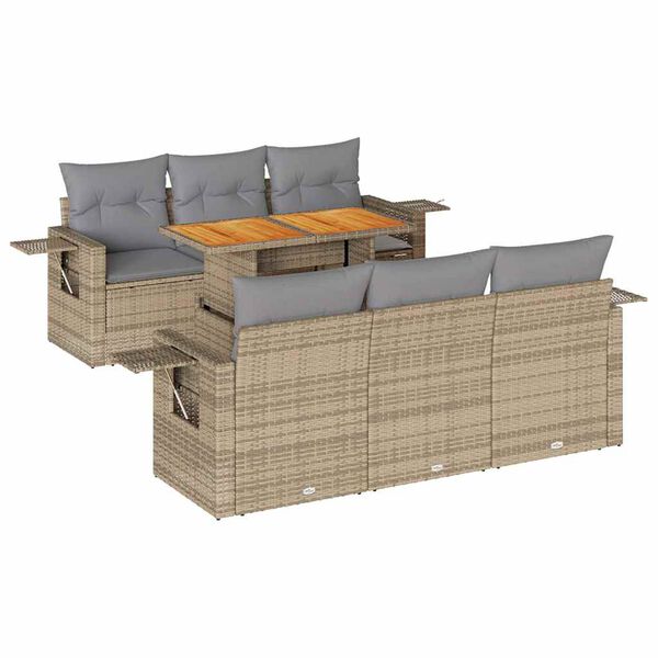 vidaXL 7-delige Loungeset met kussens poly rattan beige