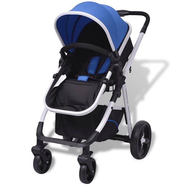vidaXL Wandelwagen 3-in-1 aluminium blauw en zwart