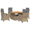 vidaXL 5-delige Tuinset met kussens poly rattan beige