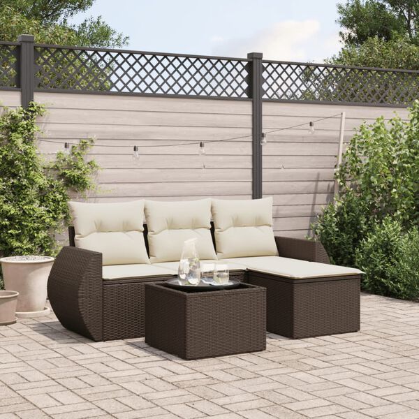 vidaXL 5-delige Loungeset met kussens poly rattan bruin