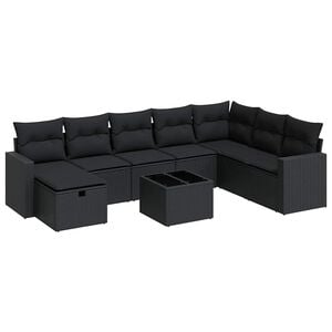 vidaXL 8-delige Loungeset met kussens poly rattan zwart