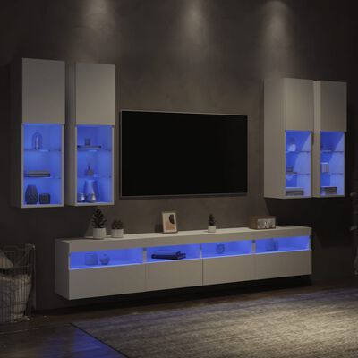vidaXL 7-delige Tv-wandmeubelset met LED-verlichting wit