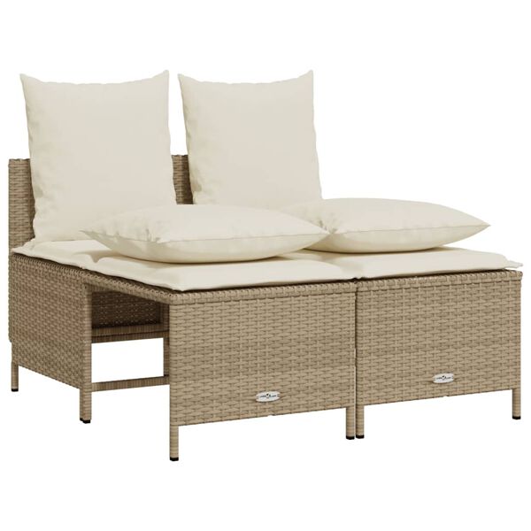 vidaXL 4-delige Loungeset met kussens poly rattan beige