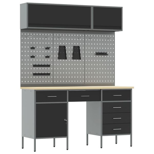 vidaXL Werk Cabinet met lade met opslag 8 pcs Zwart 150 x 55 x 200 cm