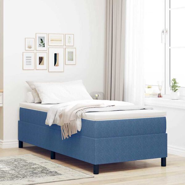vidaXL Boxspringbed Blauw en Wit 90 x 200 cm Katoen Stof
