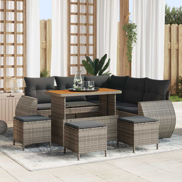 vidaXL Tuinbankenset 9 pcs Grijs poly rattan