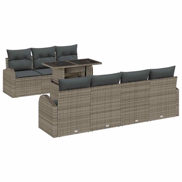 vidaXL Tuin Sofa Set met kussen met opslag 8 pcs Grijs Poly Rattan