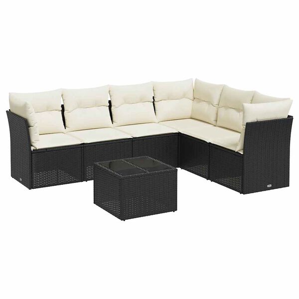 vidaXL 7-delige Loungeset met kussens poly rattan zwart