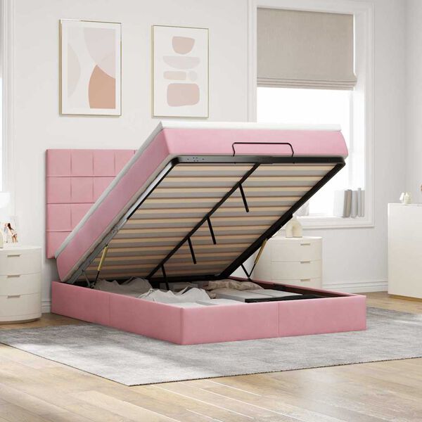 vidaXL Ottoman bed met matrassen 140x200cm fluweel roze