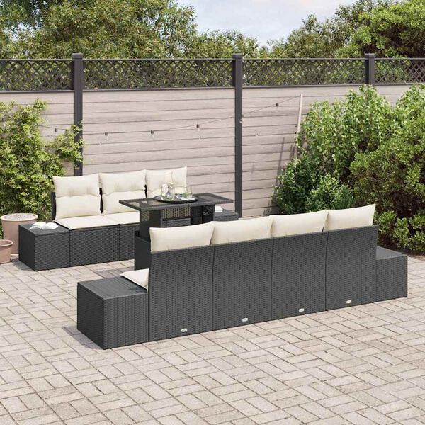 vidaXL Tuin Sofa Set met kussen 8 pcs Zwart en Cr&egrave;me