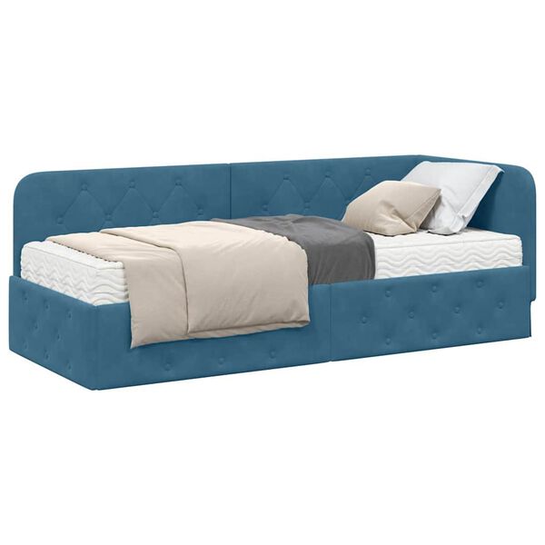 vidaXL Hoekbedframe met matras Blauw 80 x 200 cm Fluweel