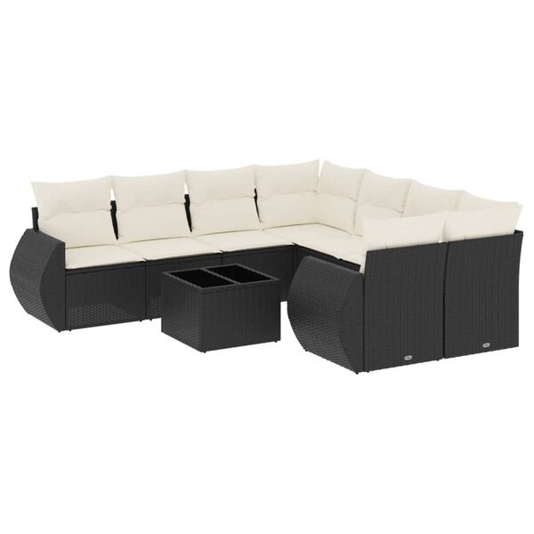 vidaXL 9-delige Loungeset met kussens poly rattan zwart