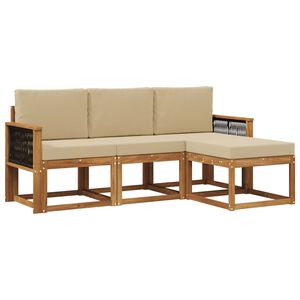 vidaXL Buiten bankenset 4 st Naturel Massief Acaciahout en Polyester