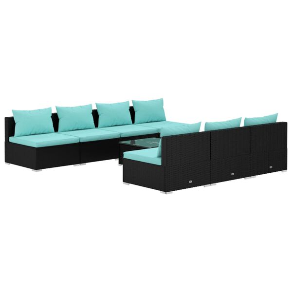 vidaXL 8-delige Loungeset met kussens poly rattan zwart