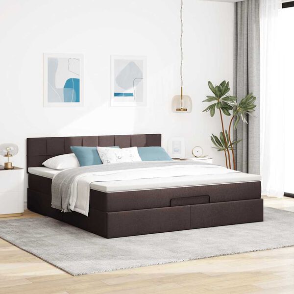 vidaXL Ottoman bed met matras en LED's 160x200cm stof donkerbruin