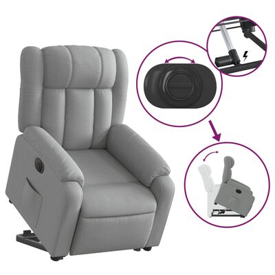 vidaXL Sta-op-stoel elektrisch verstelbaar stof lichtgrijs