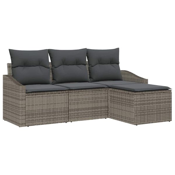 vidaXL Bankstel met kussen met opslag 4 pcs Grijs poly rattan