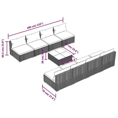 vidaXL 9-delige Loungeset met kussens poly rattan bruin