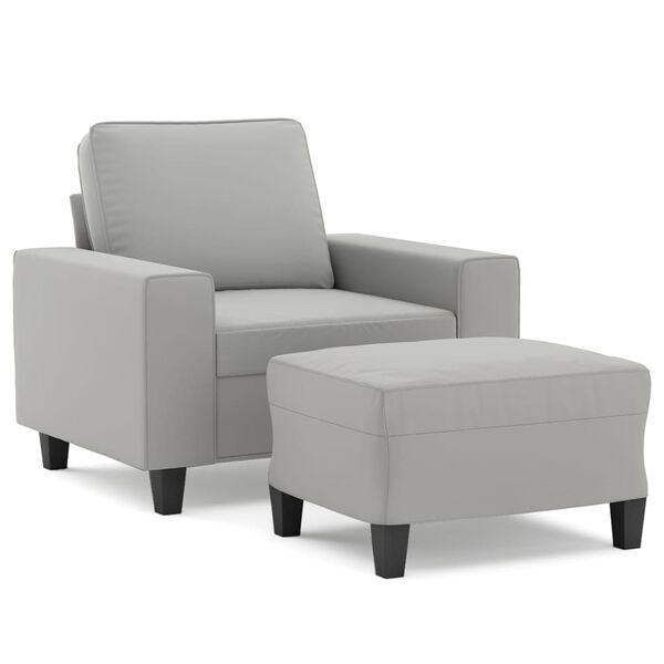 vidaXL Fauteuil met voetenbank 60 cm microvezelstof lichtgrijs
