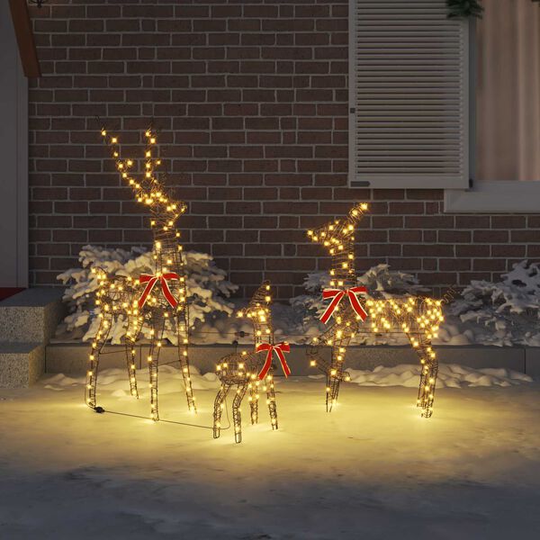 vidaXL Rendier Familie 3 pcs Warmwit 67 x 26 x 127 cm Rattan