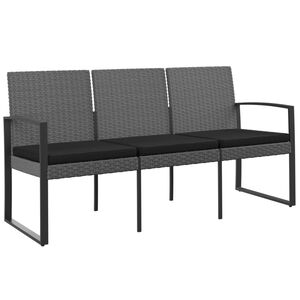 vidaXL Tuinbank 3-zits met kussens polypropeen rattan donkergrijs