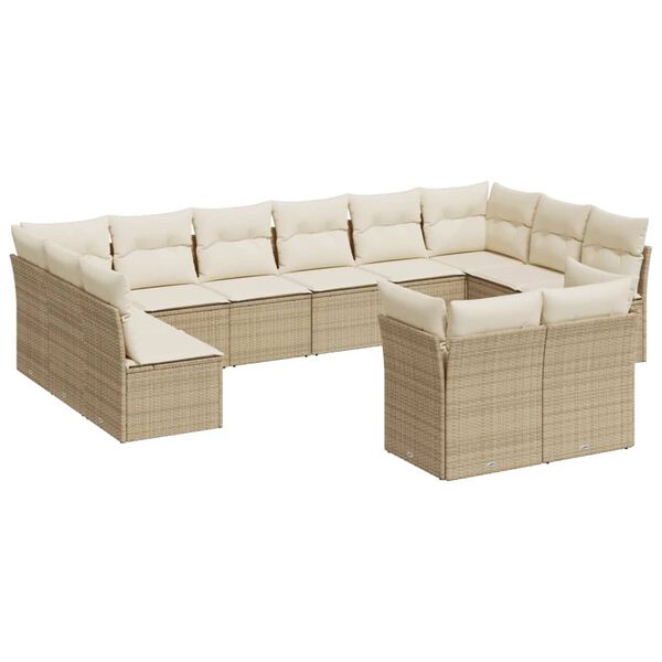 vidaXL 12-delige Loungeset met kussens poly rattan beige