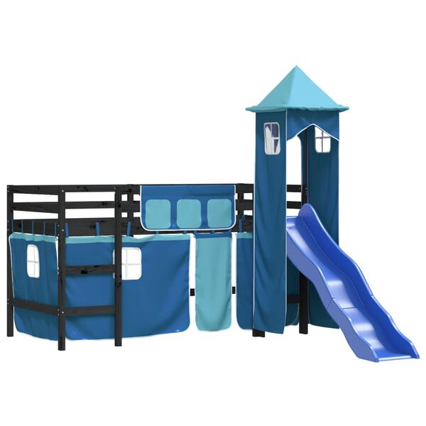vidaXL Kinderhoogslaper met toren 90x200 cm massief grenenhout blauw