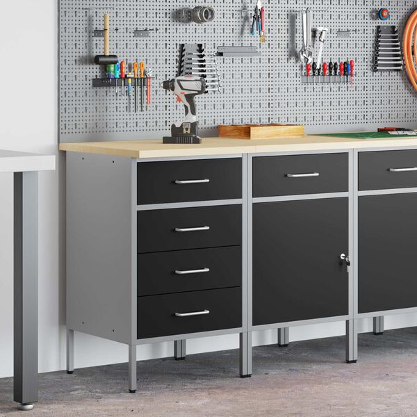 vidaXL Werk kast met lade 2 pcs Zwart en Grijs 75 x 45 x 85 cm