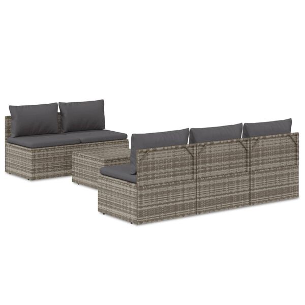 vidaXL 6-delige Loungeset met kussens poly rattan grijs