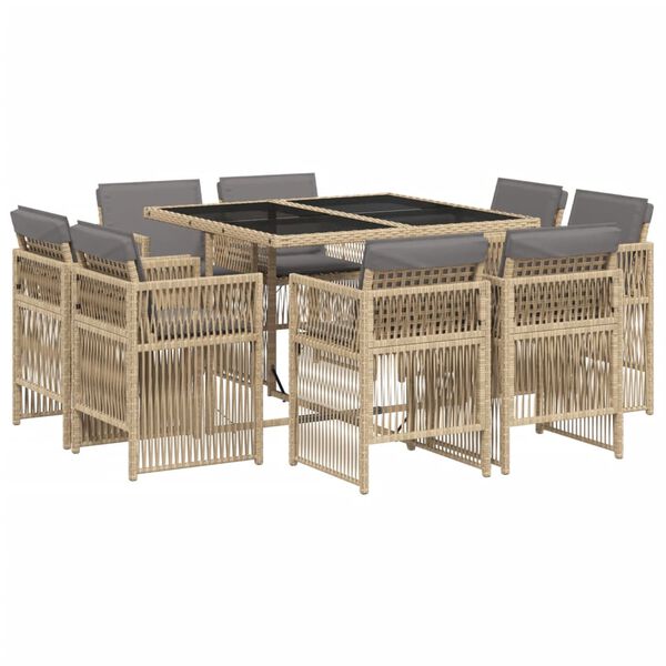vidaXL 9-delige Tuinset met kussens poly rattan gemengd beige
