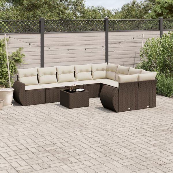 vidaXL 10-delige Loungeset met kussens poly rattan bruin