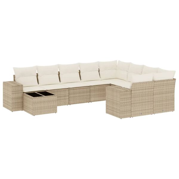 vidaXL 10-delige Loungeset met kussens poly rattan beige