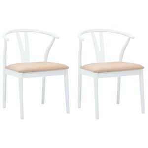 vidaXL Eetkamerstoel 2 st Massief Rubberhout Wit en Bruin