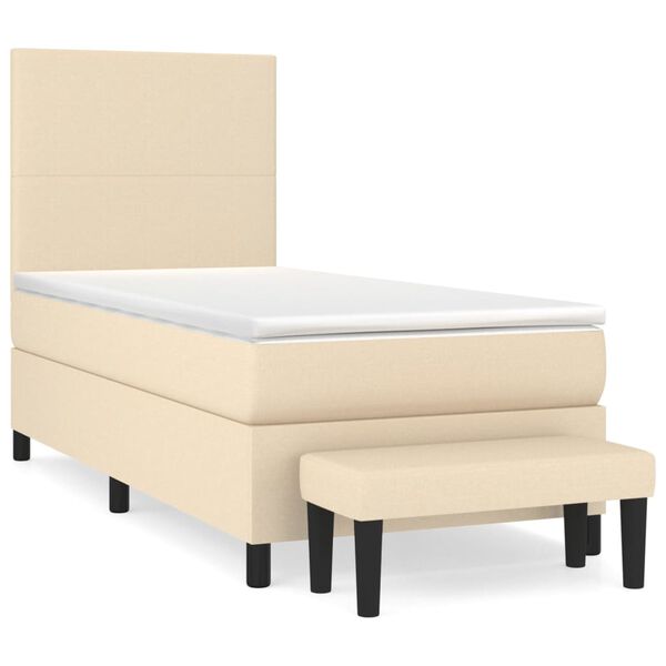 vidaXL Boxspring met matras stof cr&egrave;mekleurig 90x200 cm