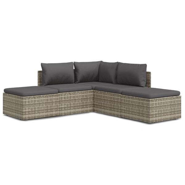 vidaXL 5-delige Loungeset met kussens poly rattan grijs