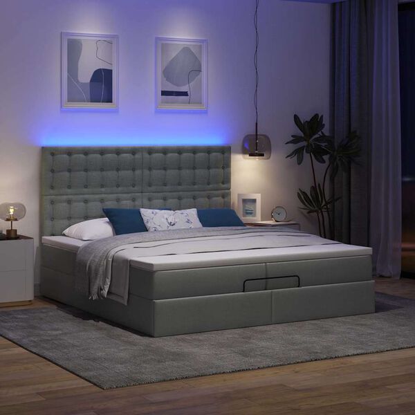 vidaXL Ottoman bed met matrassen en LED's 200x200cm stof donkergrijs