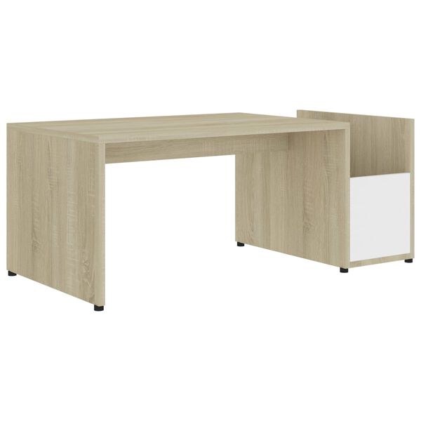 vidaXL Salontafel 90x45x35 cm bewerkt hout wit en sonoma eikenkleurig