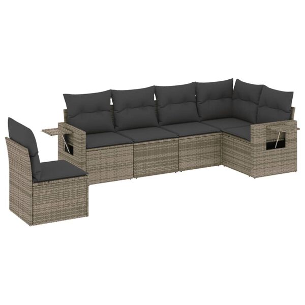 vidaXL 6-delige Loungeset met kussens poly rattan grijs