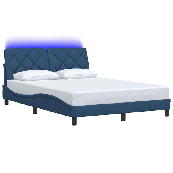 vidaXL Bedframe met LED zonder matras 140x190 cm stof blauw