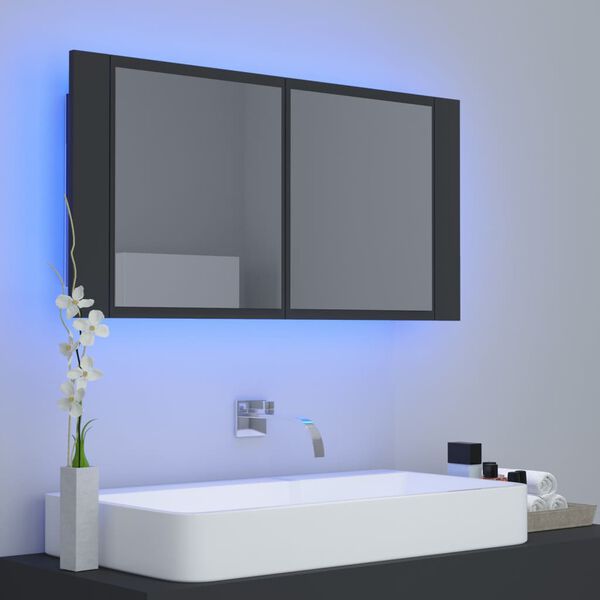 vidaXL Badkamerkast met spiegel en LED 90x12x45 cm acryl grijs