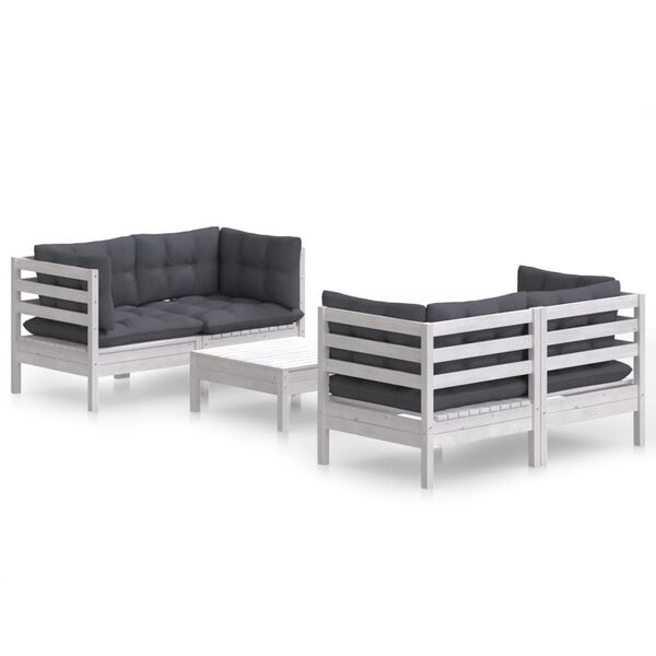 vidaXL 5-delige Loungeset met antracietkleurige kussens grenenhout