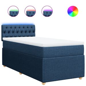 vidaXL Boxspring met matras stof blauw 90x200 cm