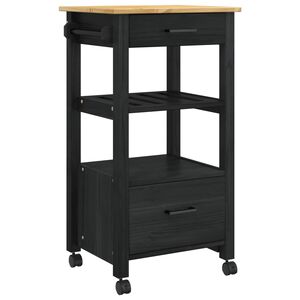 vidaXL Keuken Trolley MONZA Zwart 48 x 40 x 88,5 cm Massief Vurenhout