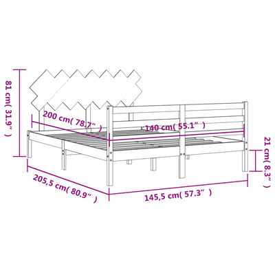 vidaXL Bedframe met hoofdbord massief hout wit 140x200 cm