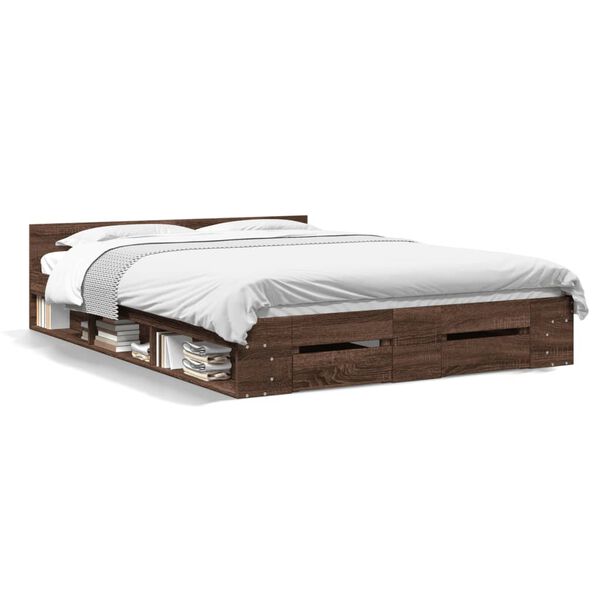 vidaXL Bedframe met lades bewerkt hout bruin eikenkleurig 140x200 cm