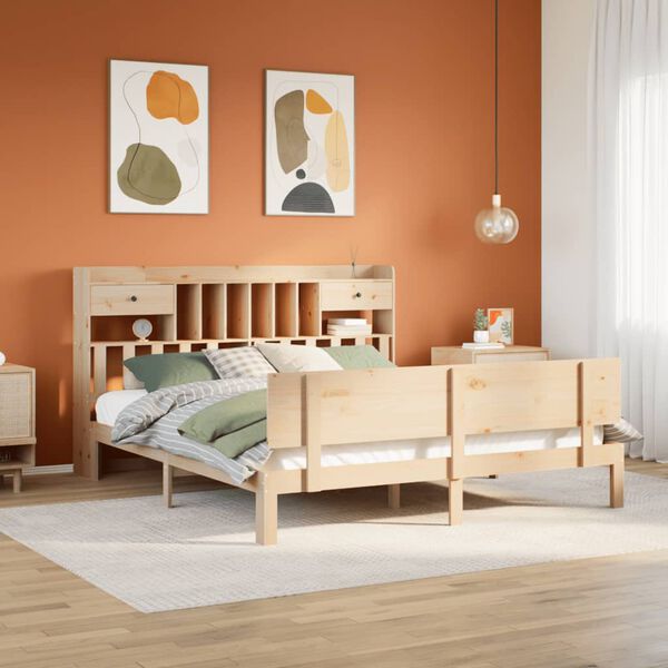 vidaXL Bed met boekenkast zonder matras massief grenenhout 180x200 cm